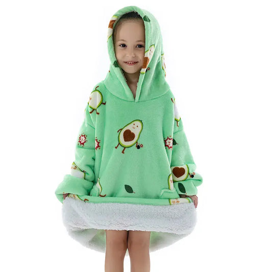 hoodie blanket for kids and children with avocado pattern