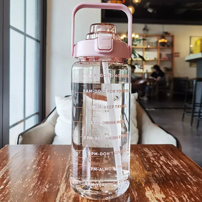 clear aesthetic 2 liter water bottle with time marks