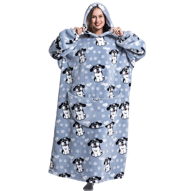 extra super long full length oodie blanket hoodie blue dogs 