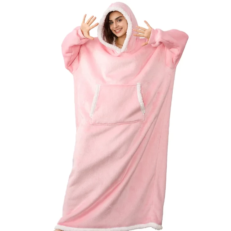 extra super long full length blanket hoodie pink