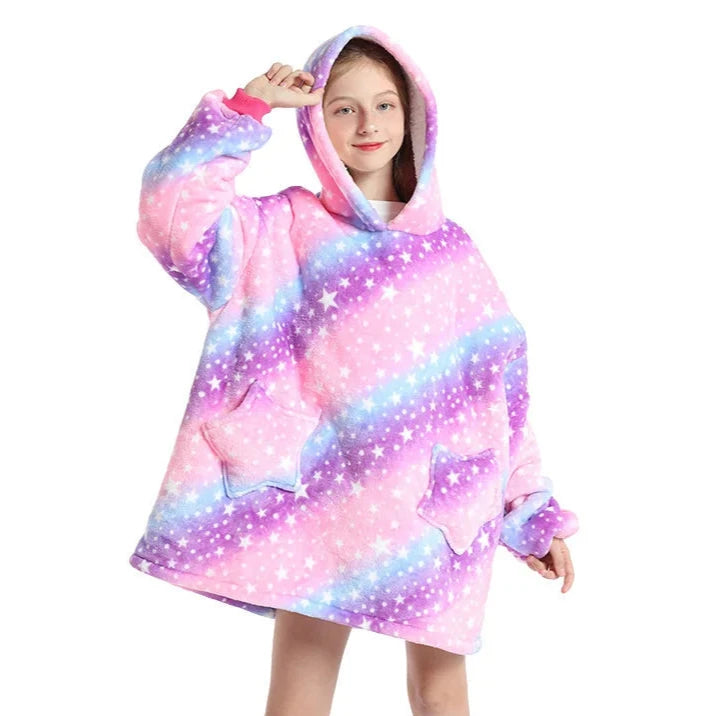 pink glitter hoodie blanket for kids