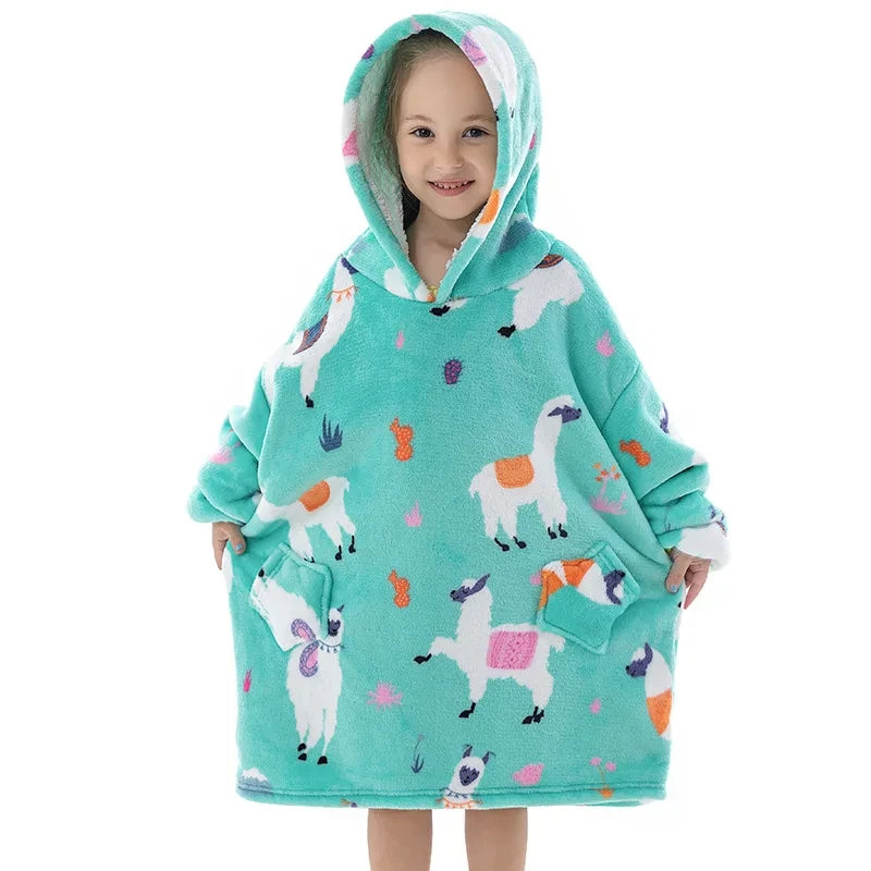 hoodie blanket for kids and children with llama pattern
