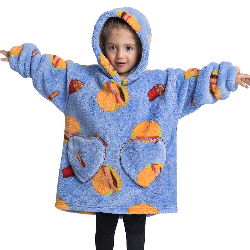 oversized hoodie blanket with hood and sleeves for kids children hamburgers